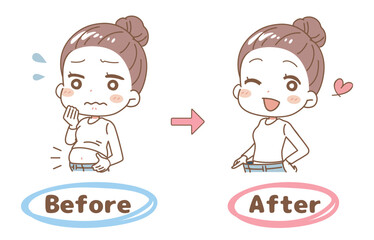 Illustration of a woman before and after a diet.