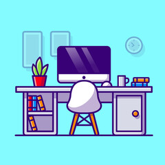 Workspace Cartoon Vector Icon Illustration. Education Object 
Icon Concept Isolated Premium Vector. Flat Cartoon Style