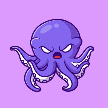 Cute Angry Octopus Cartoon Vector Icon Illustration. Animal 
Nature Icon Concept Isolated Premium Vector. Flat Cartoon 
Style