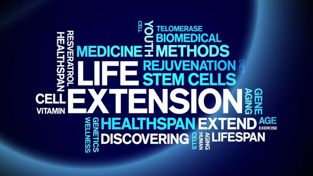 Life Extension animated tag word cloud;text design animation kinetic typography seamless loop.