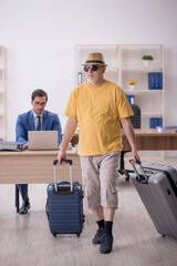 Fototapeta na wymiar Old male boss and young male employee in summer vacation concept