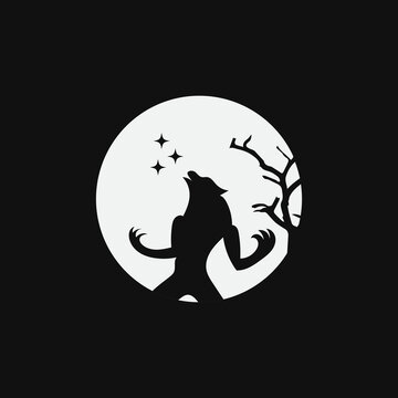 silhouette werewolf with moon night vector illustration