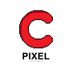 Letter C pixel digital vector logo template. Suitable for business, technology, initial name, card, poster, and futuristic symbol