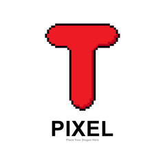 Letter T pixel digital vector logo template. Suitable for business, technology, initial name, card, poster, and futuristic symbol