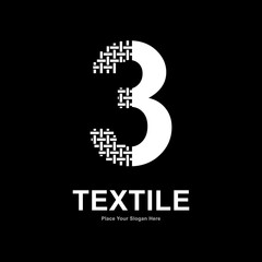 Number 3 textile pattern and sewing logo vector template. Suitable for business, textile fabric, initial name, fashion, and knitting