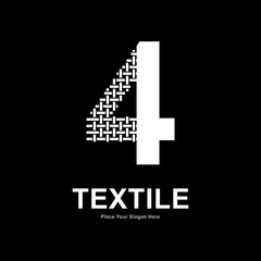 Number 4 textile pattern and sewing logo vector template. Suitable for business, textile fabric, initial name, fashion, and knitting