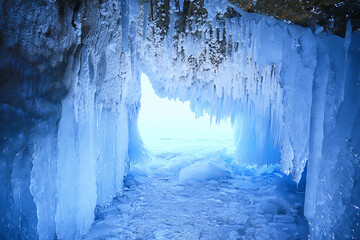ice cave winter frozen nature background landscape