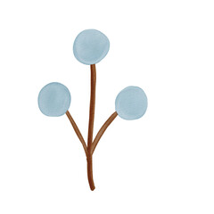 Watercolor Christmas floral blue berry. Hand painted watercolor illustration isolated on white background