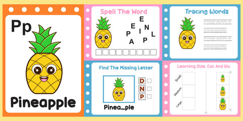 worksheets pack for kids with pineapple. fun learning for children