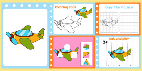 worksheets pack for kids with plane. fun learning for children