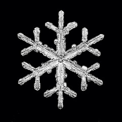 black background snowflake isolated, abstract object winter detail