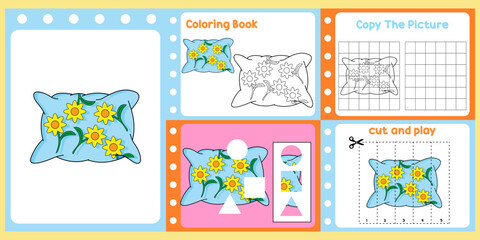 worksheets pack for kids with pillow. fun learning for children