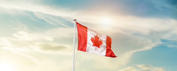 Waving Flag of Canada with beautiful Sky.