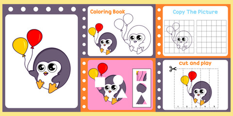 worksheets pack for kids with Penguin. fun learning for children