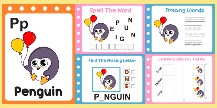 worksheets pack for kids with Penguin. fun learning for children