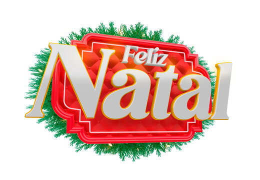 Selo 3D para Composição Feliz Natal E Feliz Ano Novo Com Guirlanda