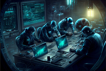 Sci fi men working on a futuristic project to change the world. 
