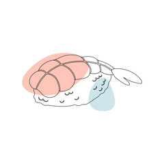 sushi with shrimp in the style of line art with colored spots