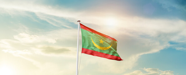 Waving Flag of Mauritania with beautiful Sky.