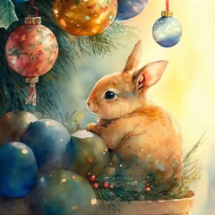 Bunny and christmas tree