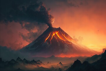 Evening haze around a volcano - obrazy, fototapety, plakaty