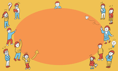 多様な人々が集まっているイラストフレーム
