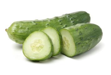 Green cucumber slice on the white background
