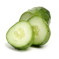 Green cucumber slice on the white background
