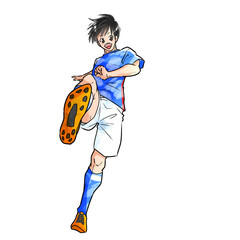 シュートを打つサッカー選手　男性