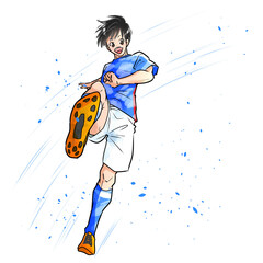 シュートを打つサッカー選手　男性　背景エフェクトあり