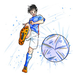 シュートを打つサッカー選手　男性　ボールあり