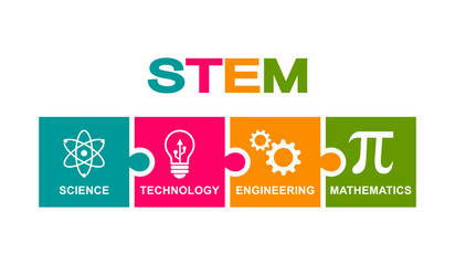 STEM - science, technology, engineering and mathematics infographic of education puzzle vector logo design