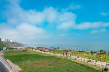 view of the city in Costa Verde in Lima, Peru