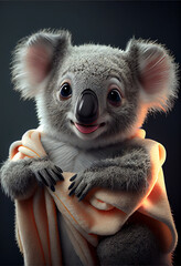 Koala After Taking Shower Drying with Towel - obrazy, fototapety, plakaty
