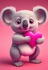 Adorable Baby Koala Holding Pink Heart