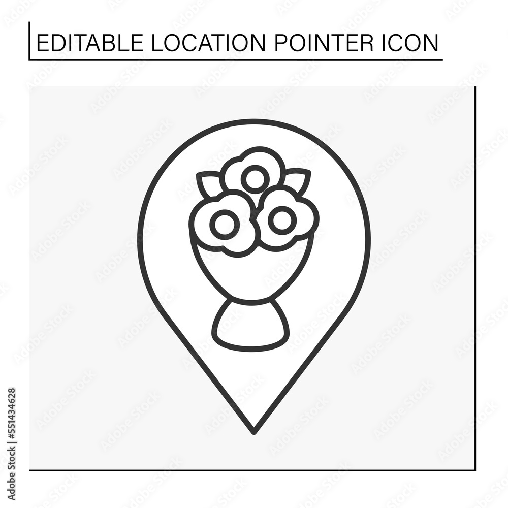 Poster pointer line icon. flower store symbol navigation. public place navigation. location pointer concept