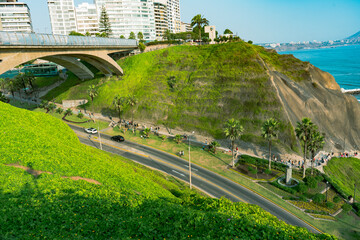 view of the city in Costa Verde in Lima, Peru