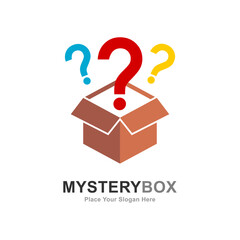 Mystery box logo vector template. Suitable for business, web, education, mystery and question mark