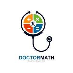 Doctor math with stethoscope logo vector template. Suitable for business, health, education and math symbol