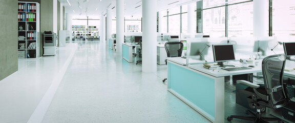 Großraumbüro mit Computerarbeitsplätzen - 3D Visualisierung