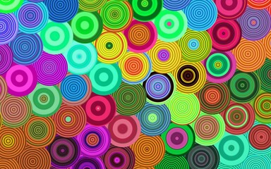 Colorful abstract background with concentric circles pattern. Intersecting repeating circles background. Overlapping circles. Retro and vintage stylish texture. Repeating geometric tiles.