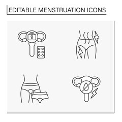 Menstruation line icons set. Special woman period. Monthly bleeding. Women health concept. Isolated vector illustration. Editable stroke