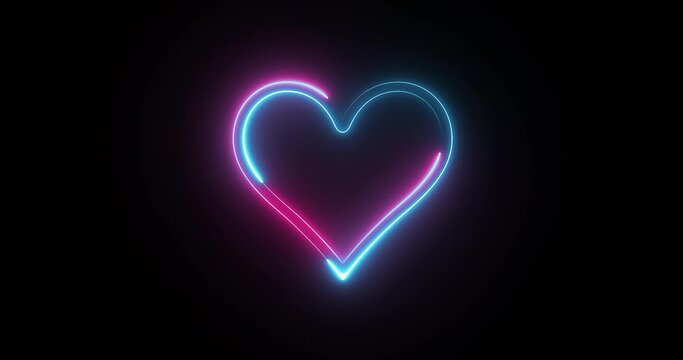 Glowing and animating heartshape neon frame background. Loop footage.