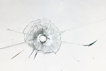 white background bullet hole on glass texture abstract window