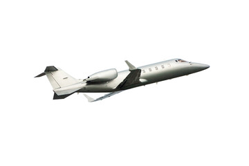 Fototapeta na wymiar Private jet flies isolated on white background