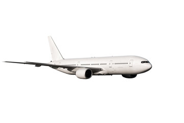 Fototapeta na wymiar Wide body passenger aircraft flying isolated on white background