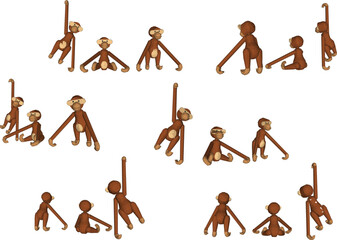 classic vintage wooden monkey toy vector design white background
