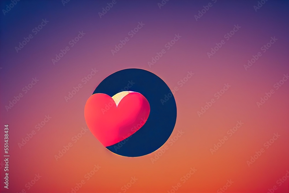 Poster a heart is in the middle of a purple and red background with a blue circle around it and a pink circ