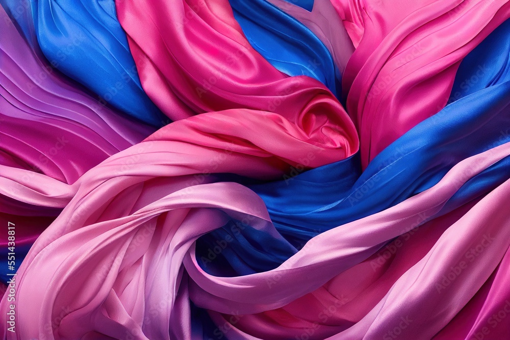 Poster a colorful background of silk fabric with a very large amount of folds and folds in the middle of th
