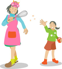 節分に豆まきをする親子